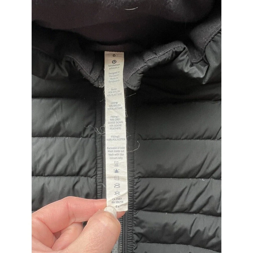LULULEMON Fluffed Up Jacket Black Goose Down Full Zip Water Wind Resistant 6